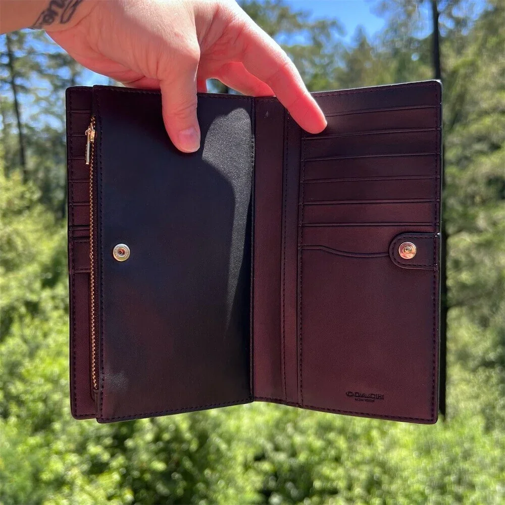 COACH BLACK/BROWN Signature Canvas Bifold Wallet with Gold Hardware AUTHENTIC - Picture 5 of 9
